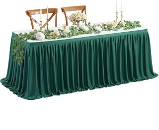 Wish Care 6ft Long Hunter Green Table Skirt for Rectangle Tables - Wrinkle Resistant Polyester Pleated Table Skirting for Parties Weddings Office