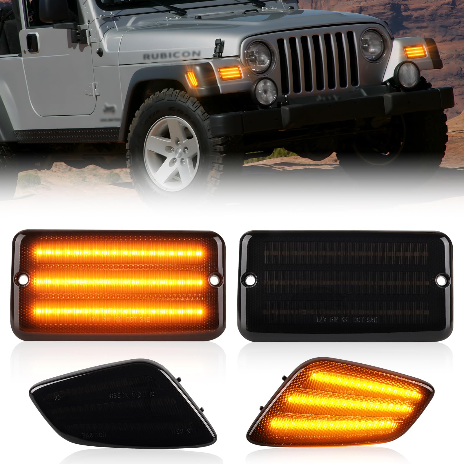 POPMOTORZ LED Luci laterali per J-eep Wrangler TJ 1997-2006, LED Frecce Laterali Indicatori di Direzione con Canbus Senza Errori 2835 SMD, 4 Pezzi