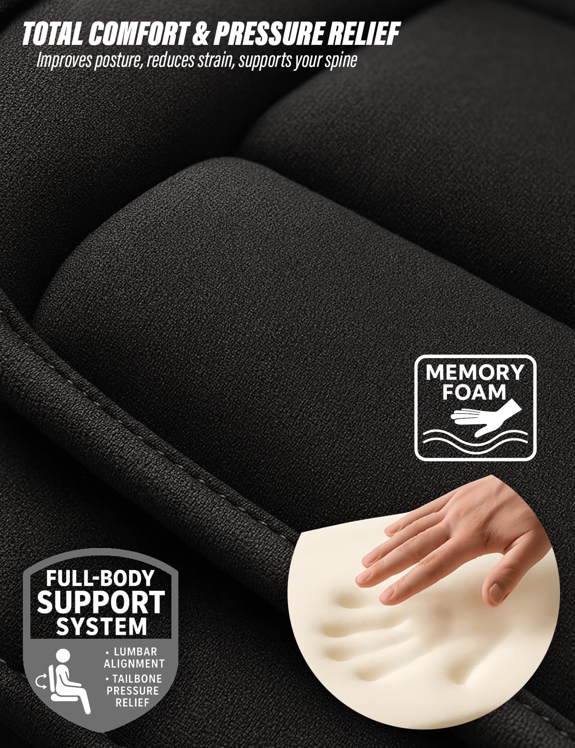 Xtremeauto Cuscino per seggiolino auto con cuscino di supporto per la schiena, set da 2 pezzi in memory foam per alleviare il dolore e la postura, cuscino ergonomico confortevole per auto, furgoni