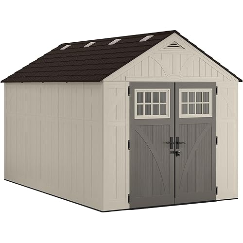 Suncast 8' x 13' Heavy-Duty Resin Tremont Storage Shed, Sand, Made in The USA