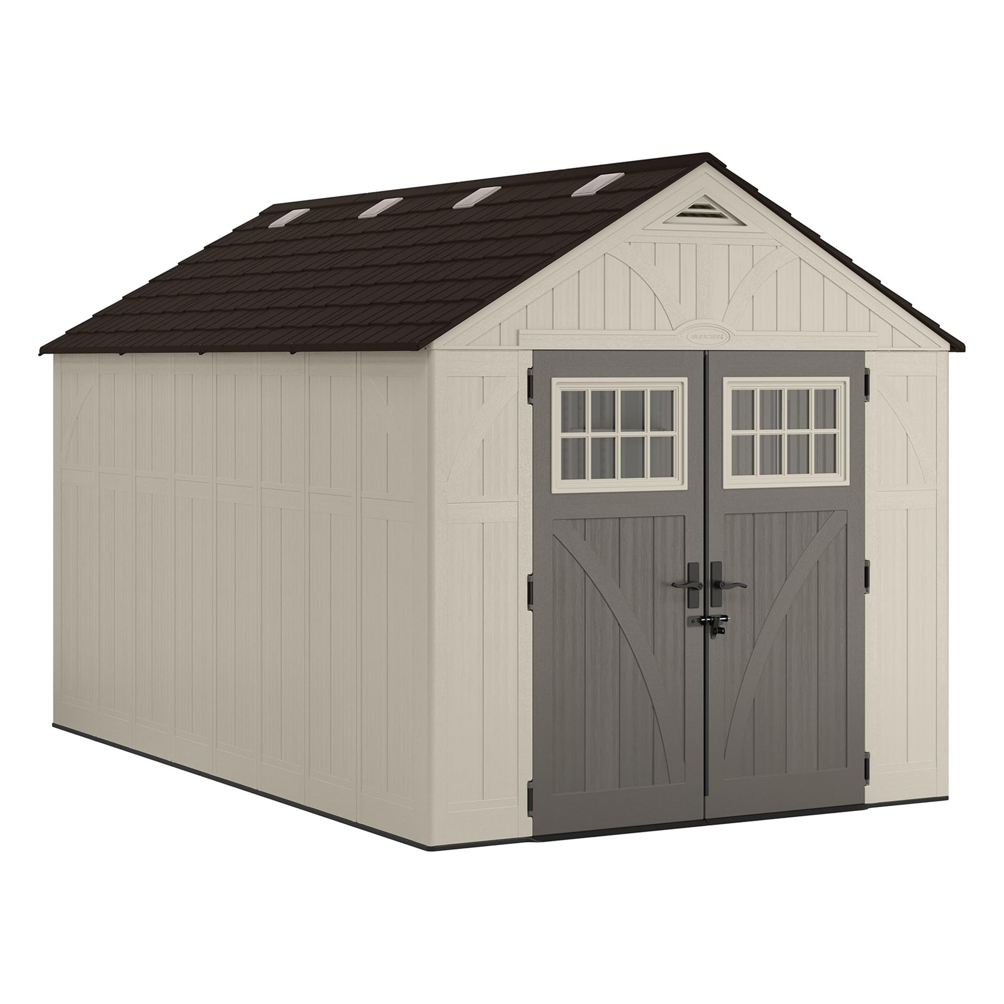 Suncast 8' x 13' Heavy-Duty Resin Tremont Storage Shed, Sand, Made in The USA