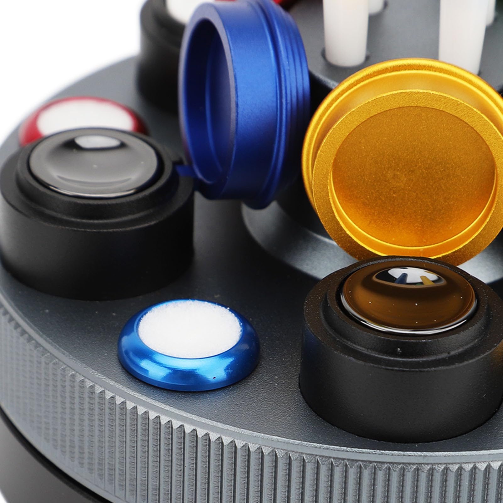 Kit Olio per Orologi da 5 Tazze con 4 Penne per Olio, Accessori per Riparazione Giradischi in Metallo - Set Assortimento Oliatore per Orologi, Ideale per la Manutenzione