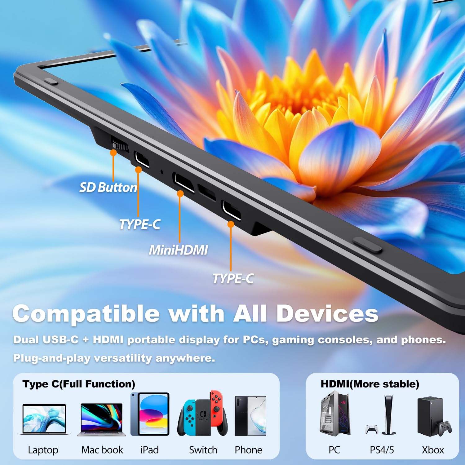 KEFEYA Tragbarer Monitor, 16.2" FHD 1200P Laptop Bildschirm Erweiterung, Monitor mit 360° Drehbarer Magnetischer Halterung, Reisemonitor für Alle Laptops, Plug & Play für Windows/Mac/Chrome/Xbox/PC