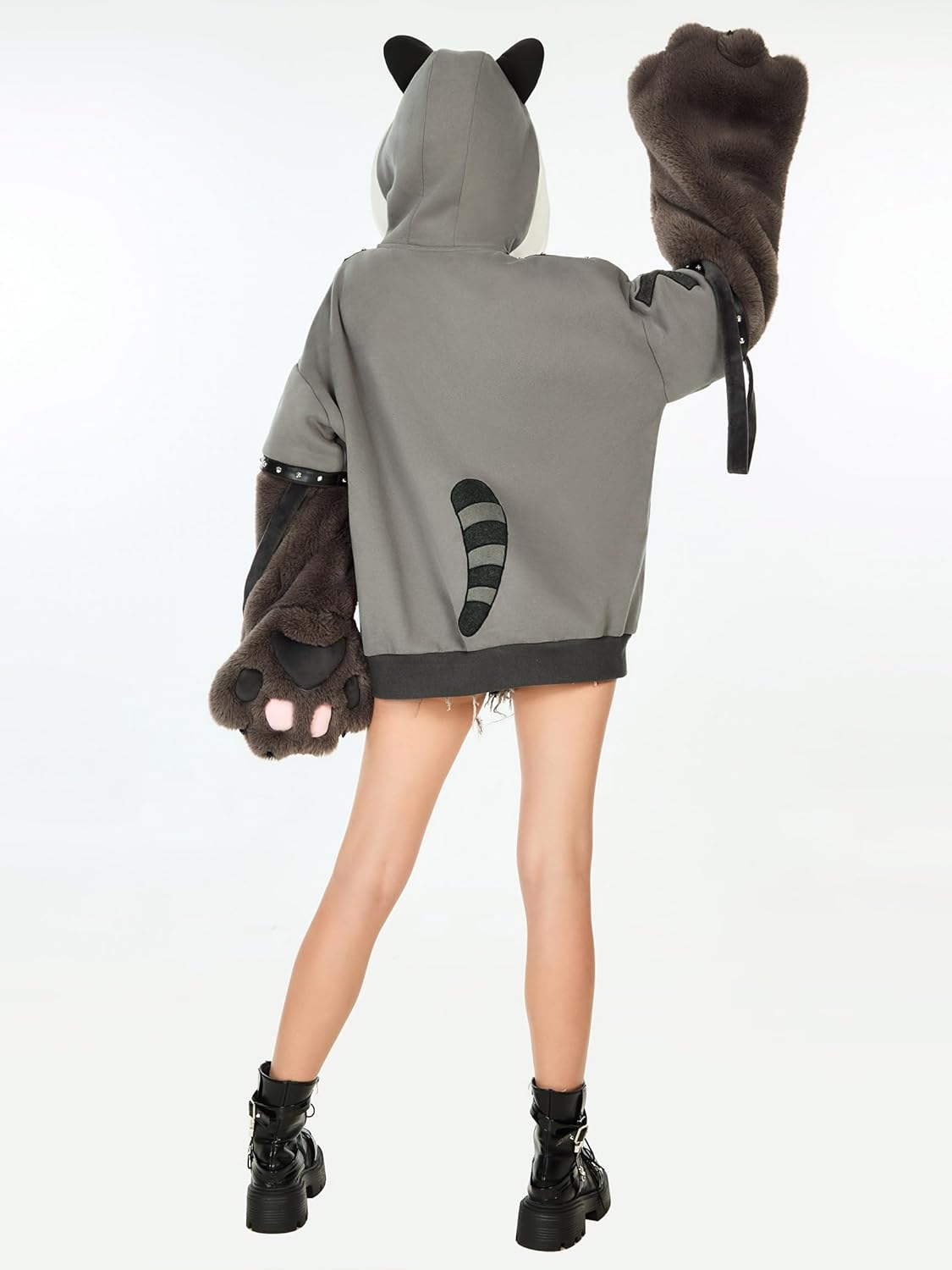 Micotaku Raccoon Black and Gray Paw Hoodie Adult Daily Wear