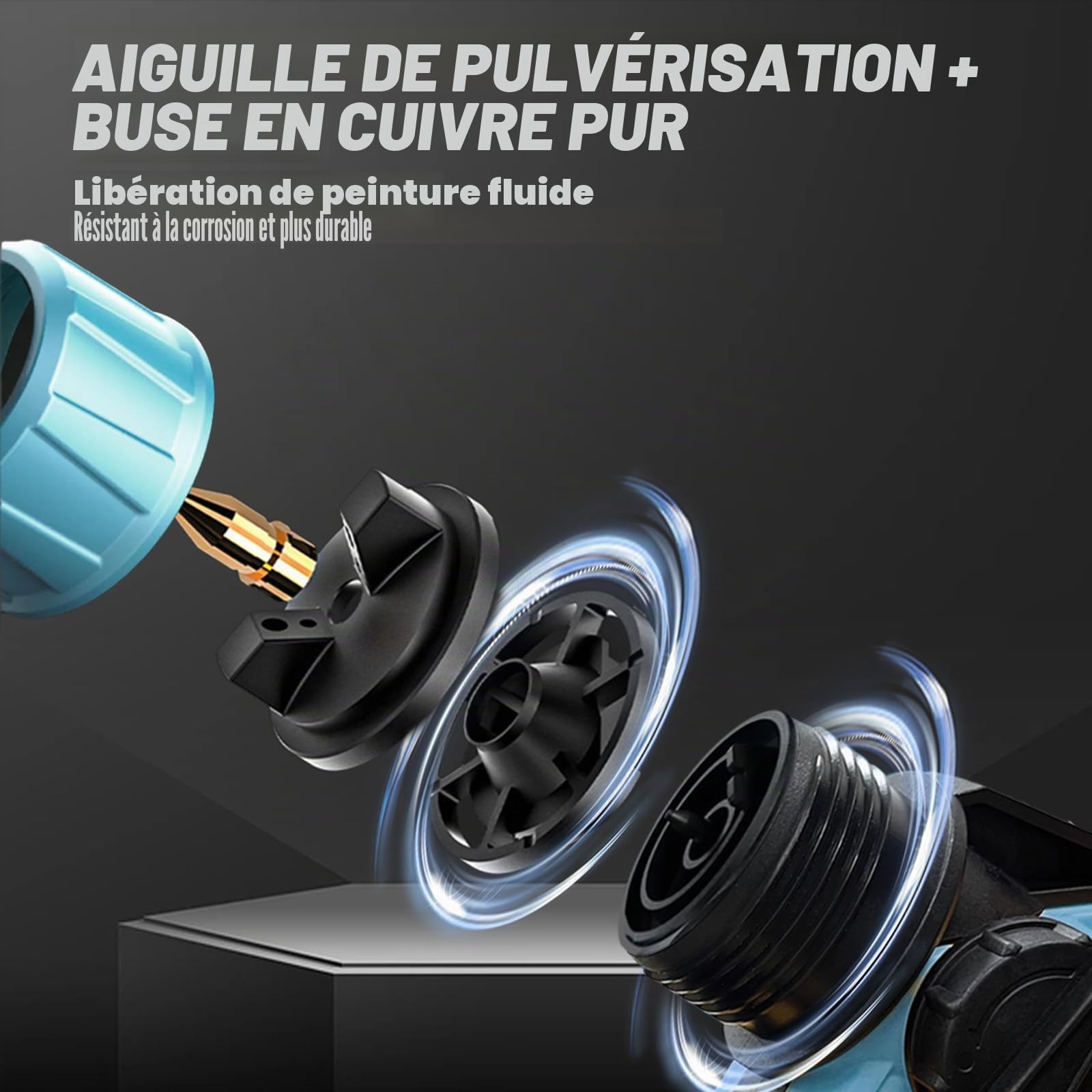Pistolet à Peinture sans Fil avec 2 Batteries de 3000 mAh et Chargeur, récipient de 1000 ML, 3 Buses (1,0/1,8/2,5 mm), buse et Aiguille en cuivre, récipient en PVC Durable – pour Murs, Portes, Bois