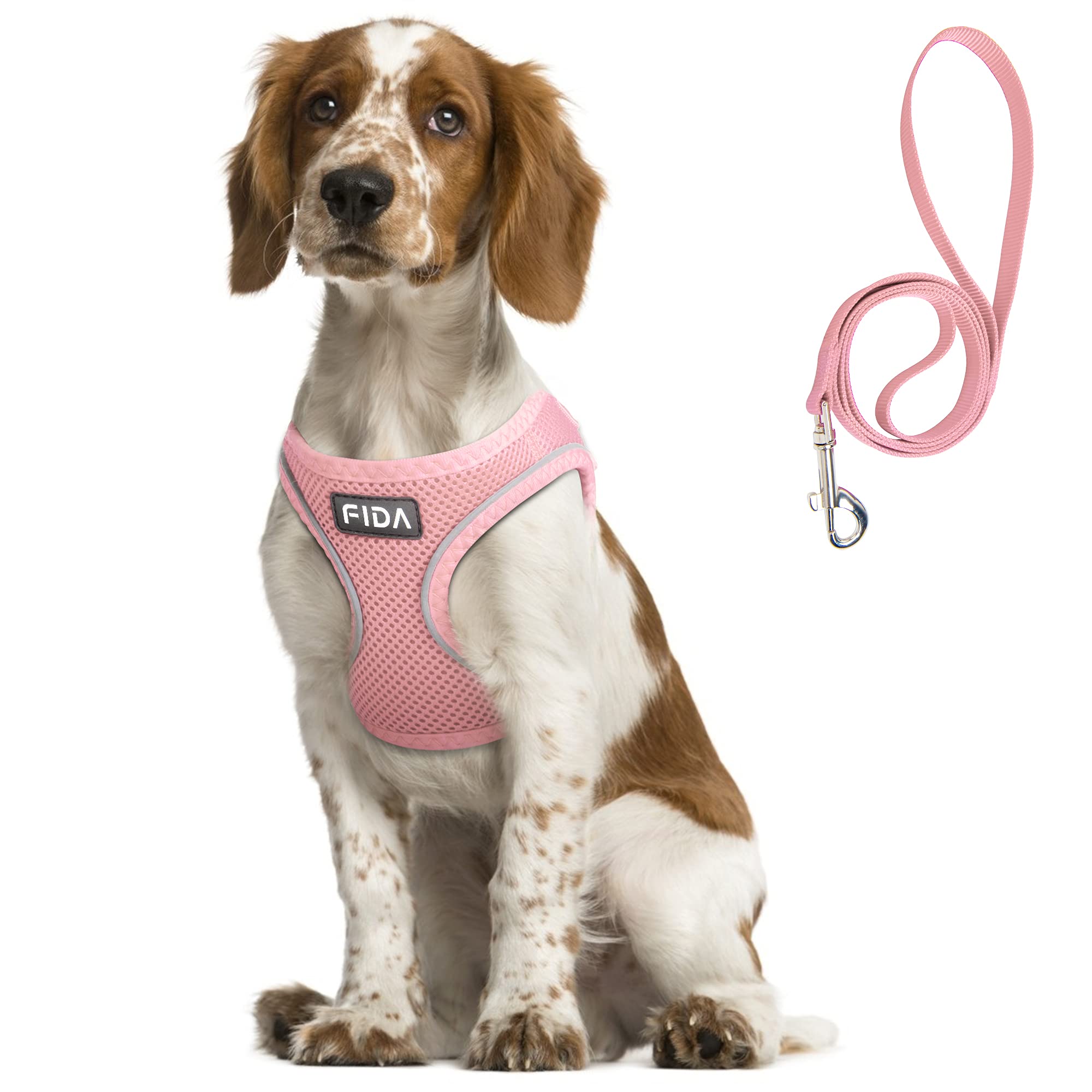 Fida Comfy Dog Harness with Leash, Soft Puppy Vest Escape Proof, Breathable Lightweight Soft Mesh, Adjustable Reflective Step-in Harness for Small &