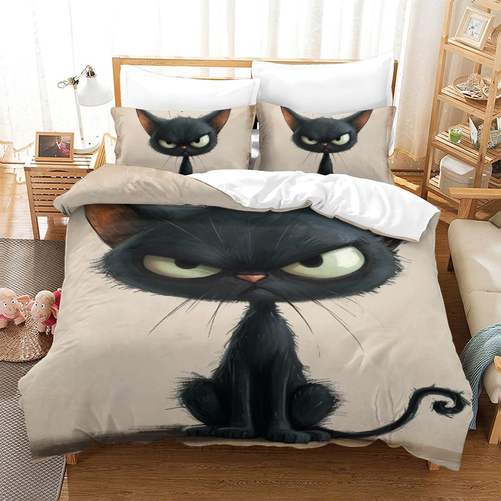 Housse de couette chat persan 3D 140x200cm en microfibres pour lit simple d'enfant et ado