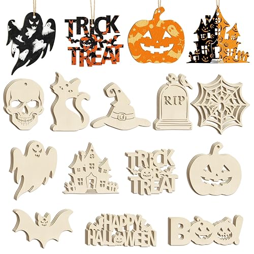 36PCS Wooden Halloween Ornaments to Paint Fall Decorations, 12 Styles