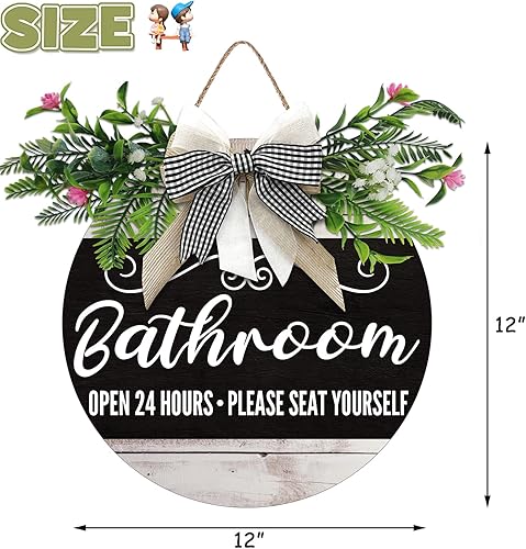 Miniatura 2 de Letrero de puerta delantera de baño, coronas divertidas, placa de madera colgante, decoración redonda de madera rústica, decoración de porche para