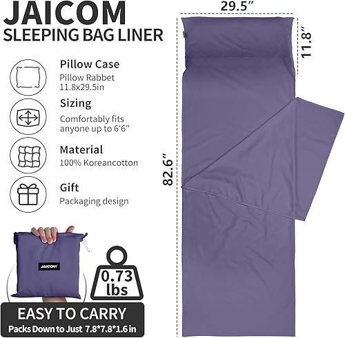 Miniatura 2 de JAICOM Saco de dormir ultraligero  Sábanas de viaje para hotel, portátil, cómodo y de secado rápido, saco de dormir para adultos para camping,