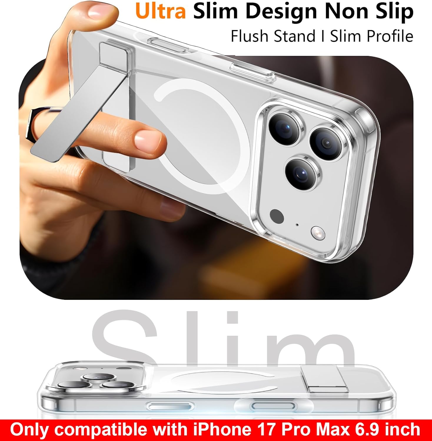 SPIDERCASE Magnetic for iPhone 17 Pro Max Case,with [3 Stand Ways] [Military Grade Drop Protection] with Invisible Stand Shockproof Slim Case for iPhone 17 Pro Max 6.9 inch,Clear - Image 7