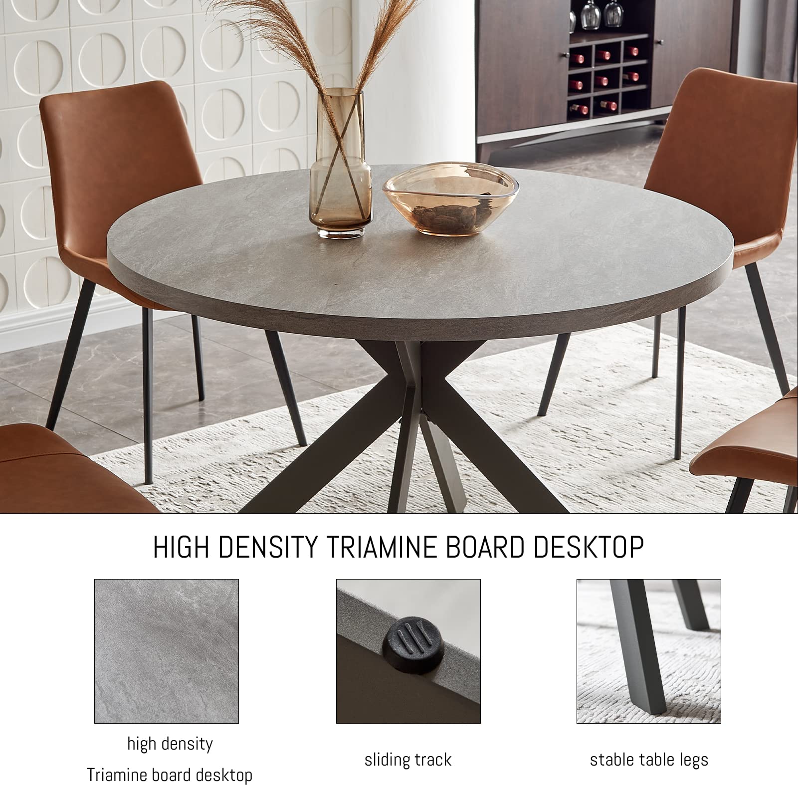Zerifevni 47" Round Dining Table Set, Mid Century Modern Round Dining ...