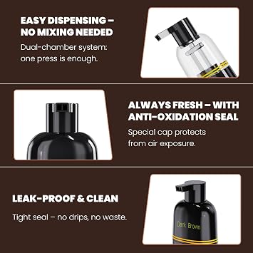 Dark Brown Hair Dye Shampoo 3-in-1 for Men & Women, 500ml Semi-Permanent Herbal Formula, Grey Hair Coverage, Gentle & Moisturising, Lasts Up to 30 Days