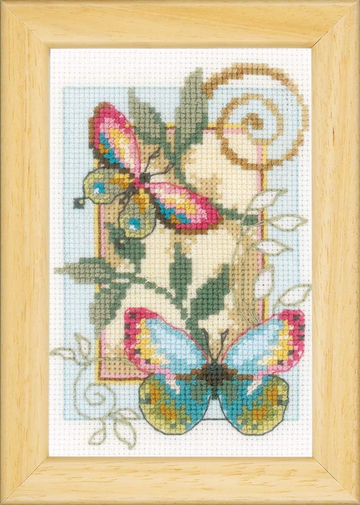 Vervaco Counted Cross Stitch Kit: Deco Butterflies: Set of 3, Cotton, NA, 8 x 12cm