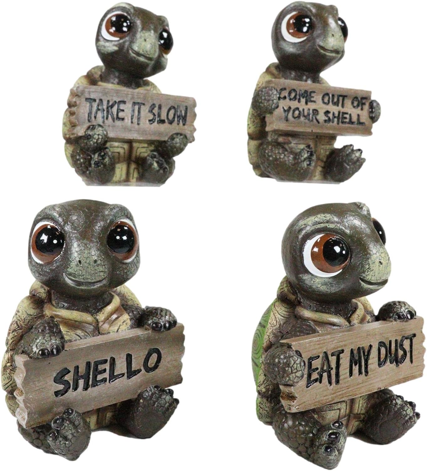 Ebros Gift Whimsical Cute Sea Turtles Set of Four Figurine Set Holding Plank Signs with Funny Sayings Nautical Coastal Sea Ocean Marine Beach Accent Baby Tortoises Turtle Family