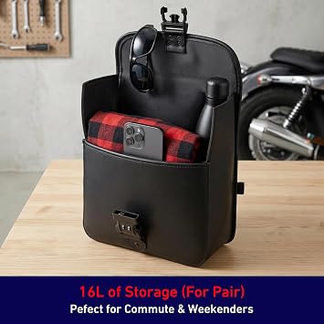 Nomad Motorcycle Saddlebags 16L (8Lx2) Universal Throw Over Saddle Bag for Cruiser, Touring & Chopper Bikes Heavy Duty, Waterproof, Secure Numeric Lock, Easy Mount, Rider Storage