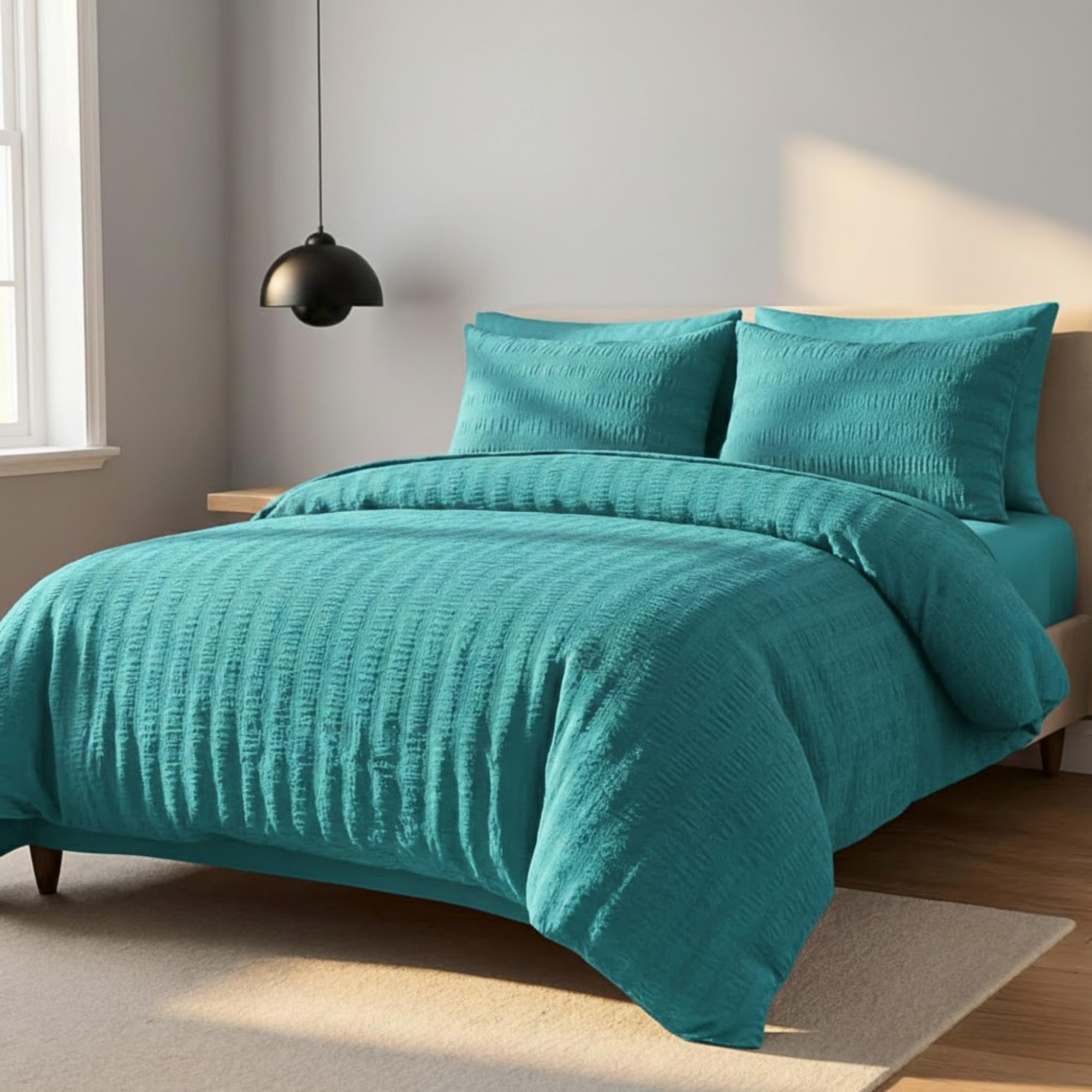 Z&A Homz Z&A Bedding Single Seersucker Duvet Cover Duck Egg - Breathable & Washable Comforter with Pillowcases - Luxury Soft Brushed Microfiber Quilt Cover - Easy Care Comforter Set — image 1