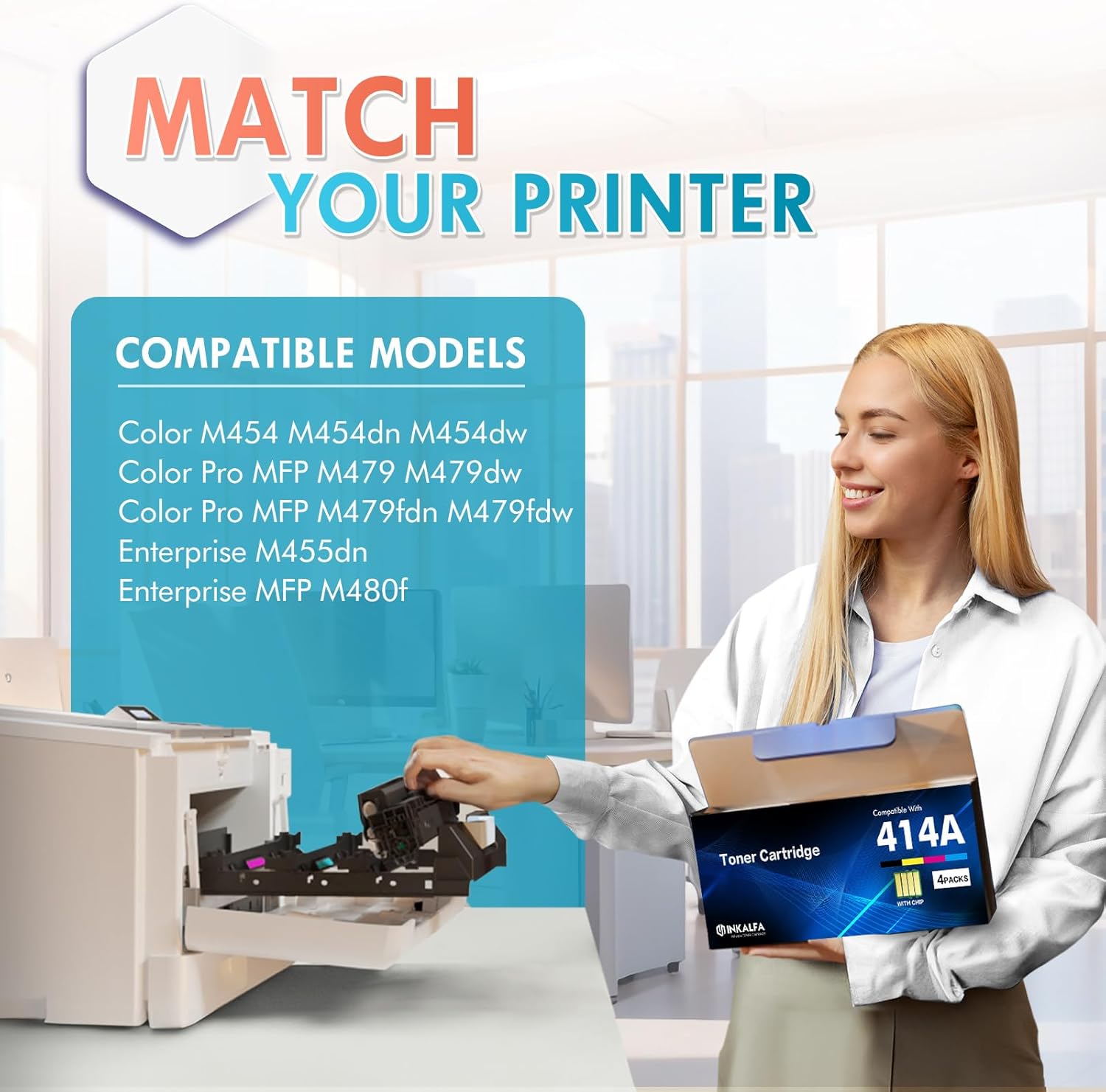414A 414X Toner Cartridge 4 Pack M479fdw Compatible Replacement for HP 414A Toner Cartridge Color LaserJet Pro MFP M479fdw M479fdn M454dw M454dn M479 Printer Ink with Chip (Black Cyan Yellow Magenta)