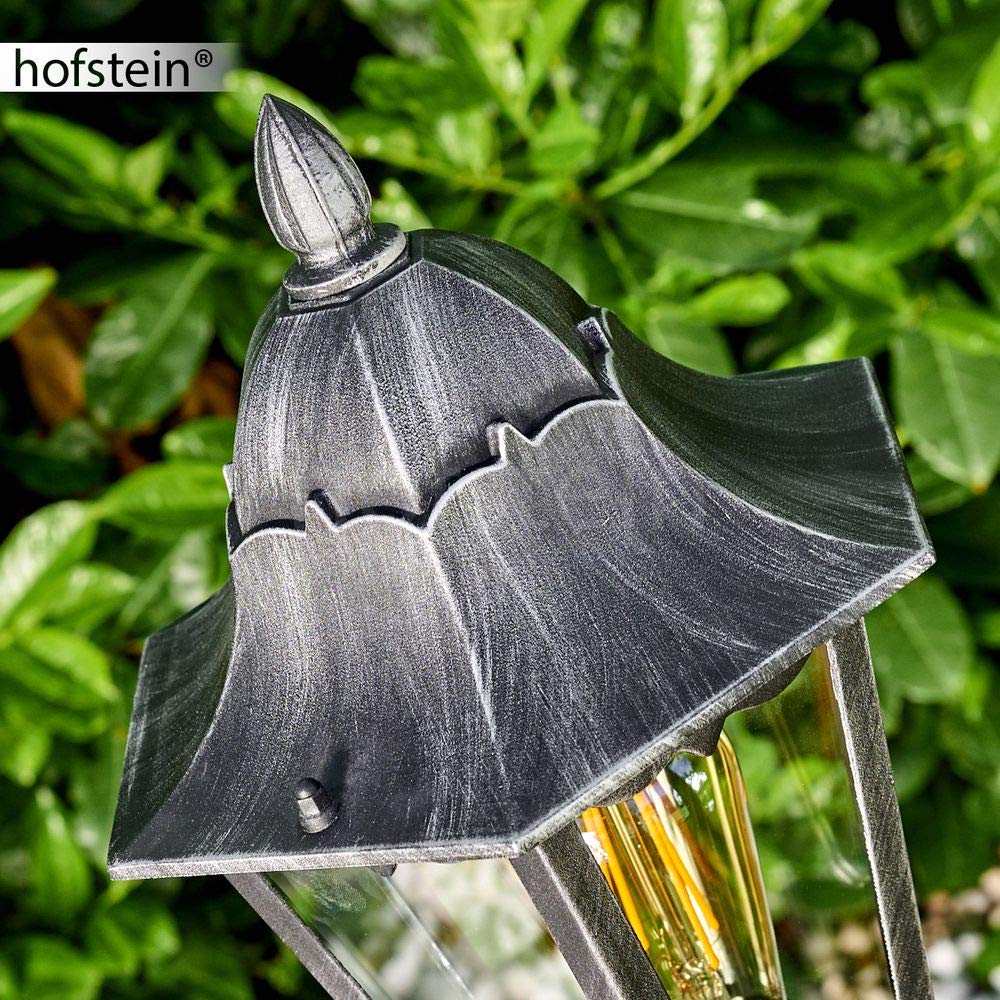 Lampadaire extérieur Lignac avec détecteur de mouvements en aluminium moulé noir/argenté et verres transparents de 118 cm de haut, pour 1 ampoule E27, IP44, ampoule(s) non incluse(s)