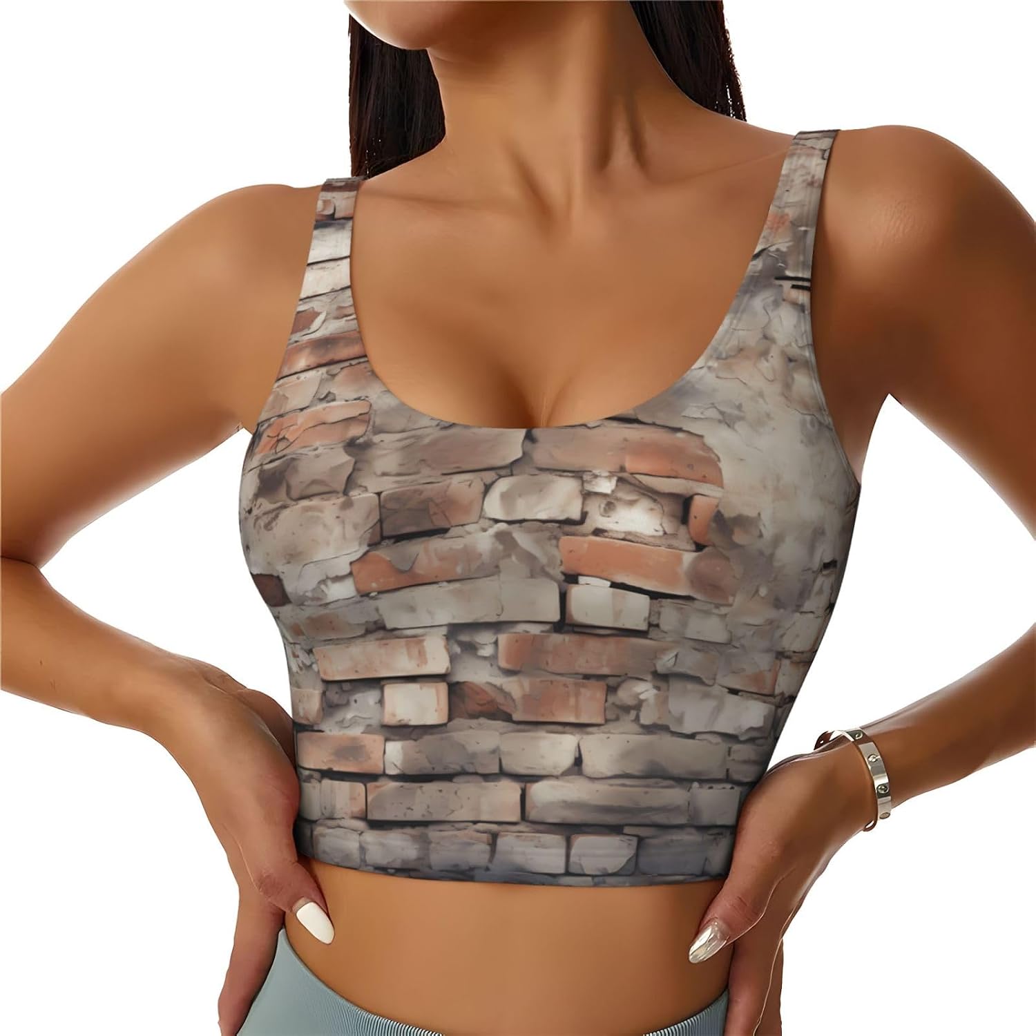 Bricks Printed Women's Sports Vest, Suitable for Yoga, Pilates and Fitness Training -