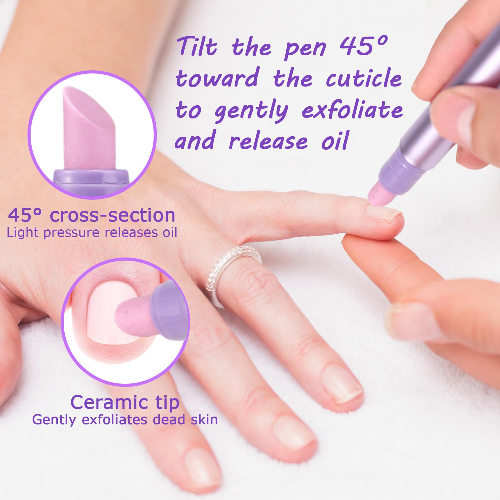 3 in 1 Penna Olio per Cuticole, Penna Rimuovere Cuticole Unghie con Ceramica Punta Idratanti Rinforzanti Illuminanti Olio Applicatori per Riparare Unghie Secche Screpolate