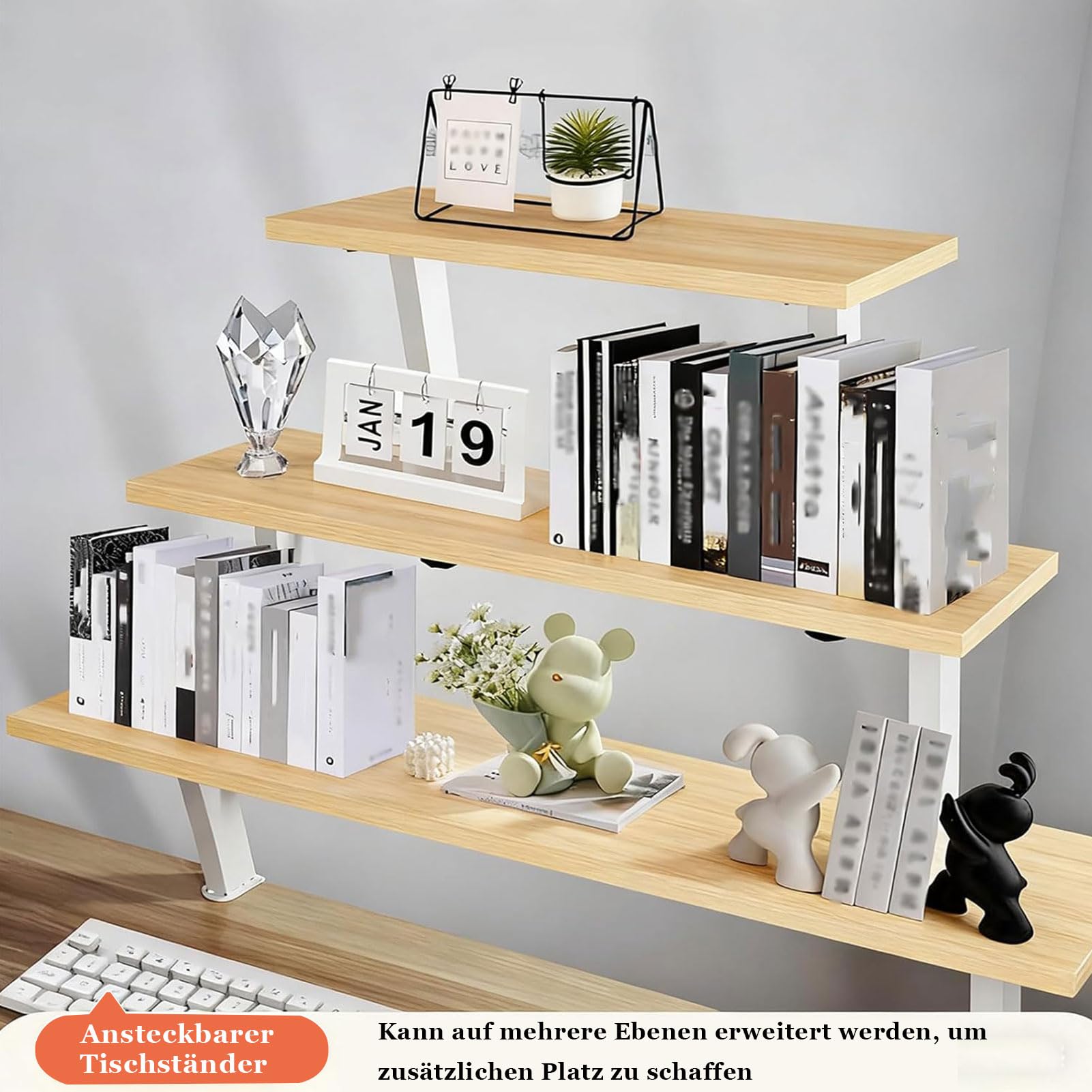 Klemmbares Schreibtisch Organizer Regal 60x20cm, Adjustable Desk Shelf Clamp mit Klemme TischverläNgerung Klemmbar Aufbewahrungsregal für Office, Schule
