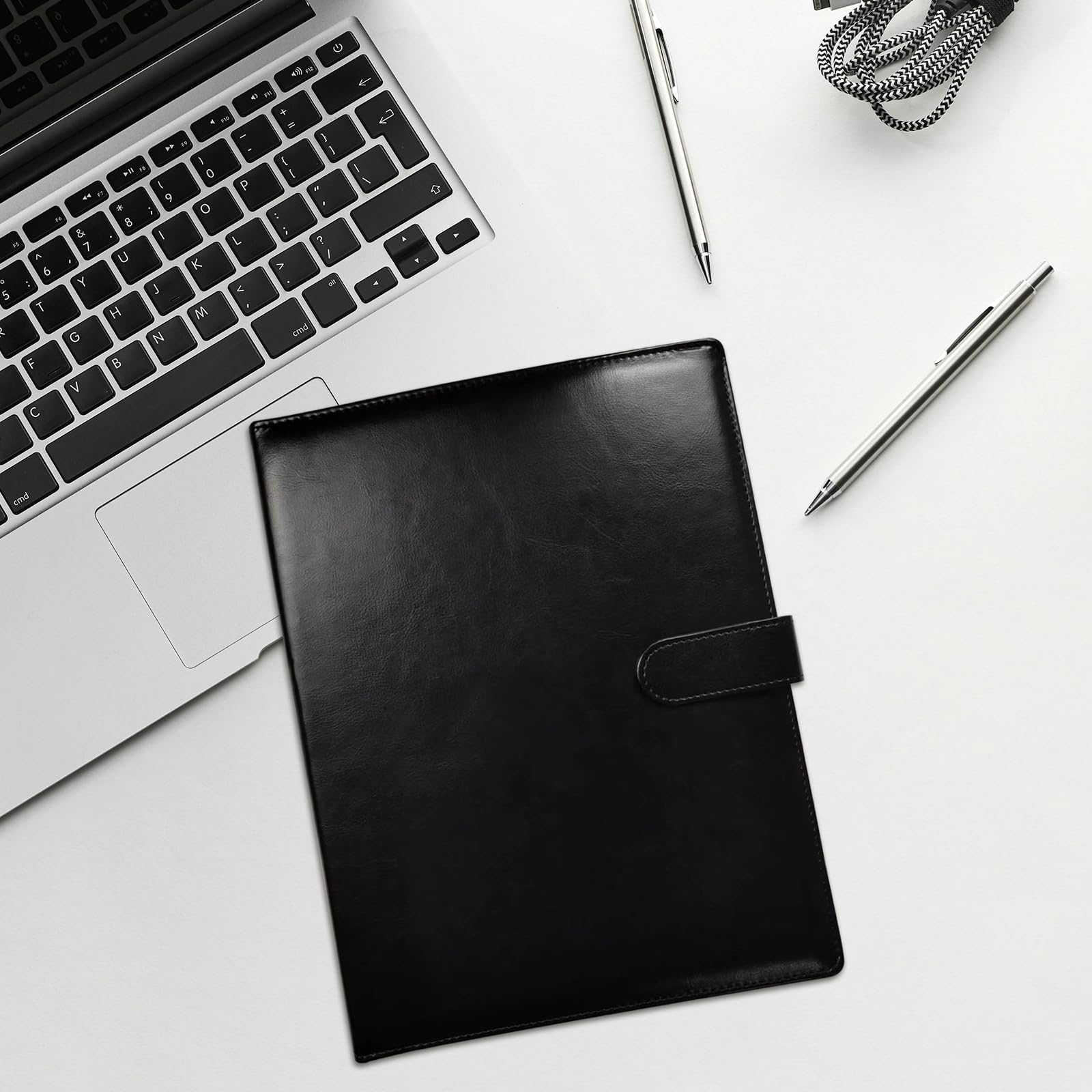 Cartella portadocumenti in pelle, formato A4, portablocco per ufficio, contratti e registro dati, con clip multifunzione, per infermieri e studenti, insegnanti, gestione aziendale, (nero)