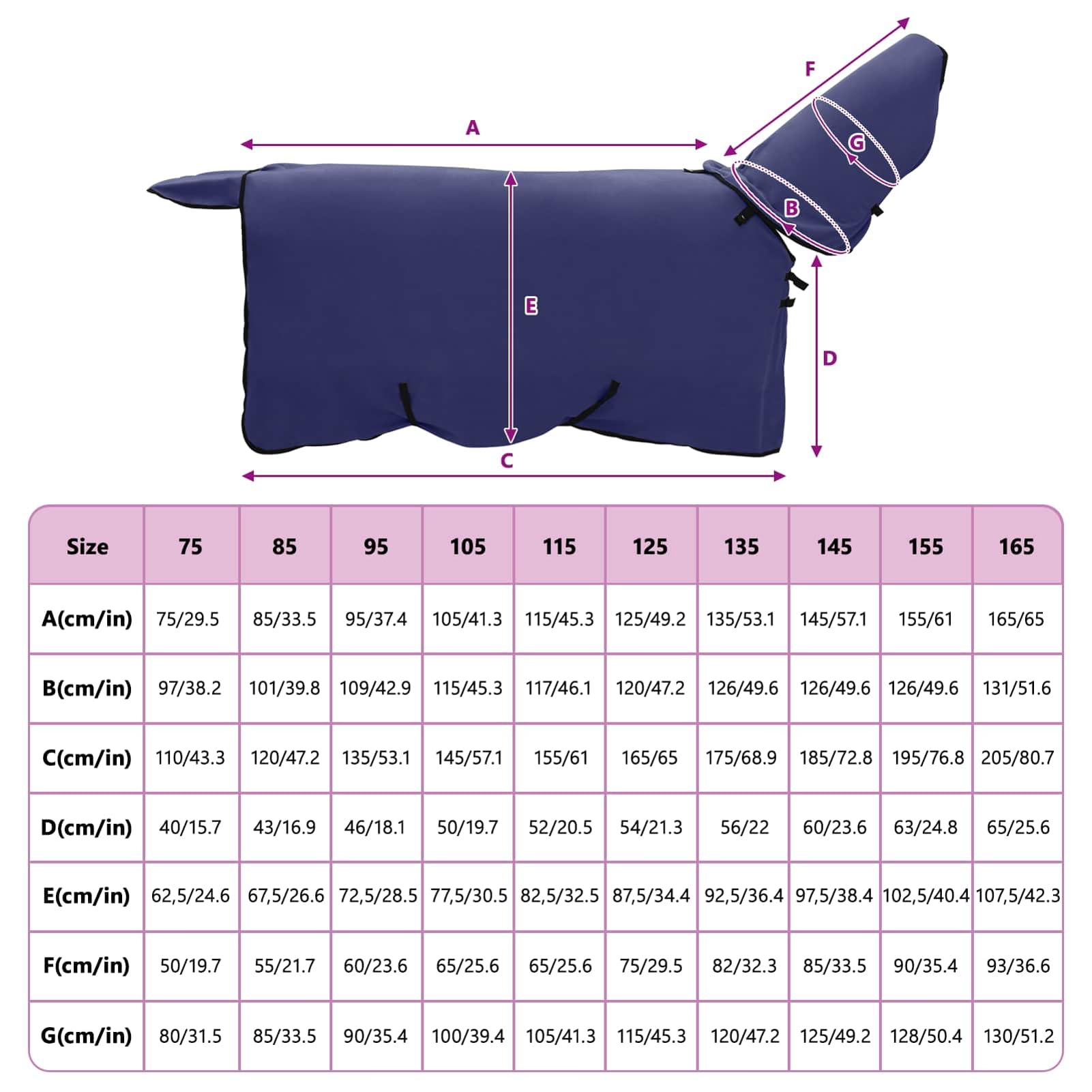 Gecheer Coperta Cavalli Invernale, Termica Impermeabile Traspirante 135x147cm Poliestere Vellutato Regolabile Lavabile per Equitazione Esteriore