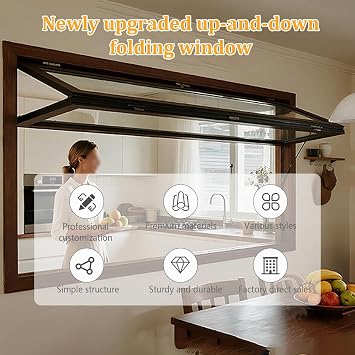 Food Folding Window, Up and Down Sliding Window, Aluminum Serving Windows, Tempered Glass Concession Windows, for Mobile Food Cart(W12xH20in/30x50cm)