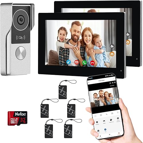 Miniatura 7 de 2 Timbres de Video con Cable Sistema de Intercomunicación de Video 1-Cámara y 2-Monitores, Pantalla Táctil de 7 Pulgadas, Visión Nocturna, Soporte