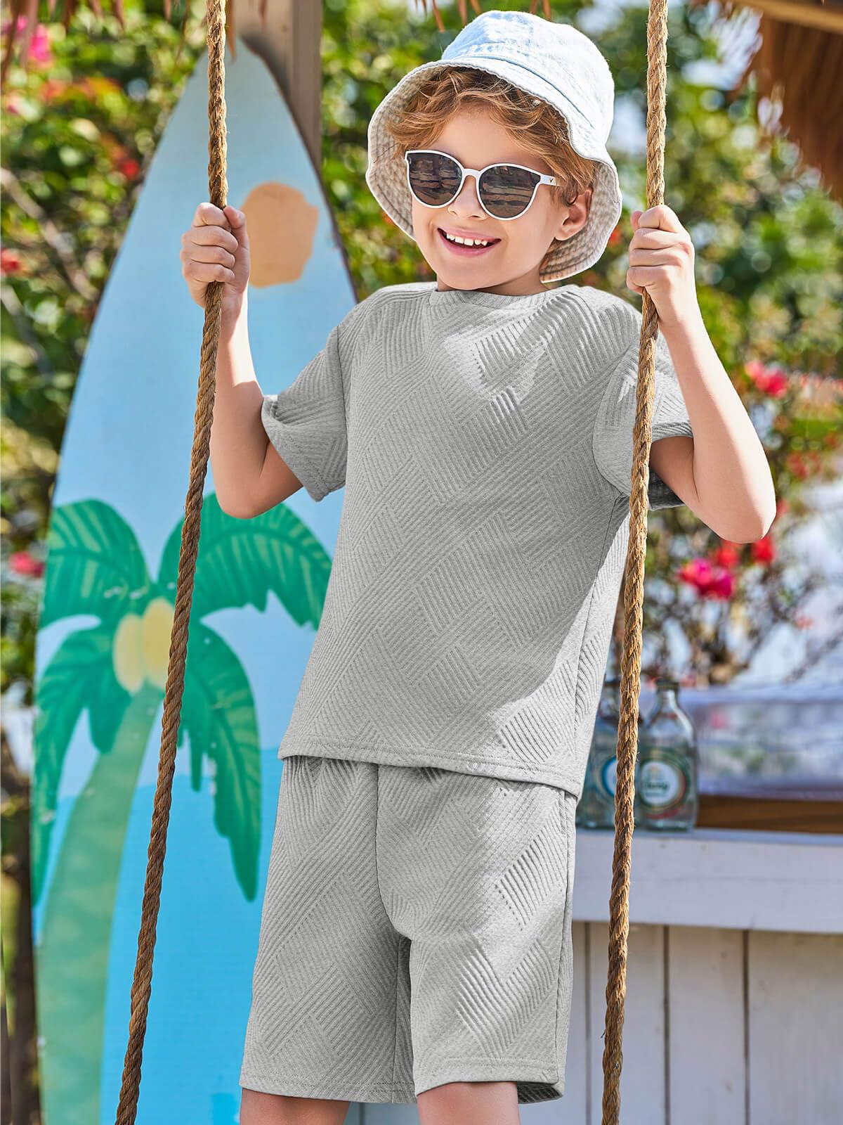 Haloumoning Tenues d'été 2 pièces pour garçons avec t-shirts à manches courtes et short à taille élastique