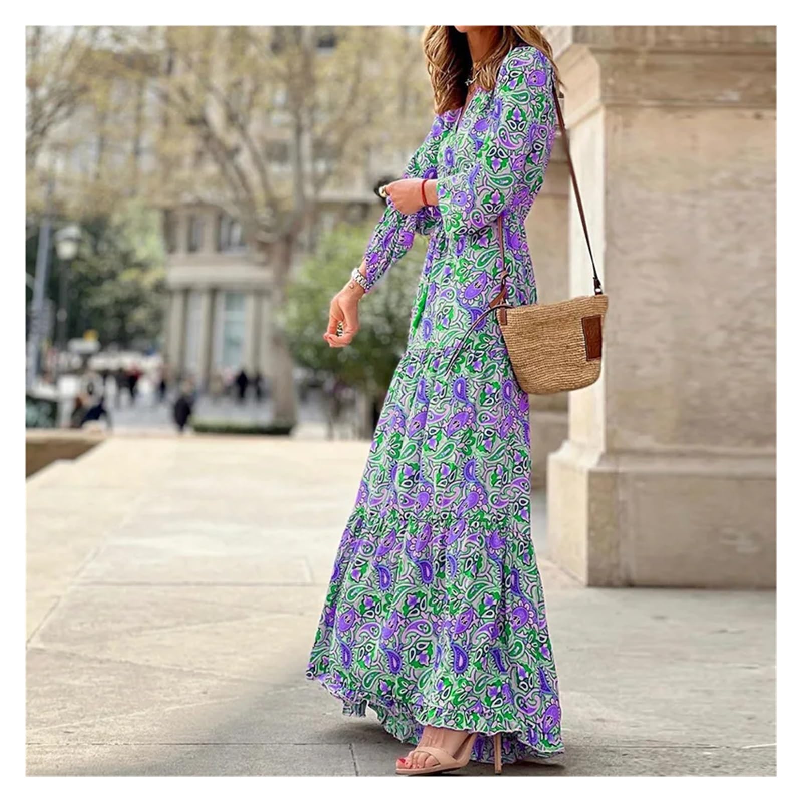 Vestido con Estampado Floral Elegante Vestido Largo con Estampado de Flores for Mujer for Exteriores Mujer