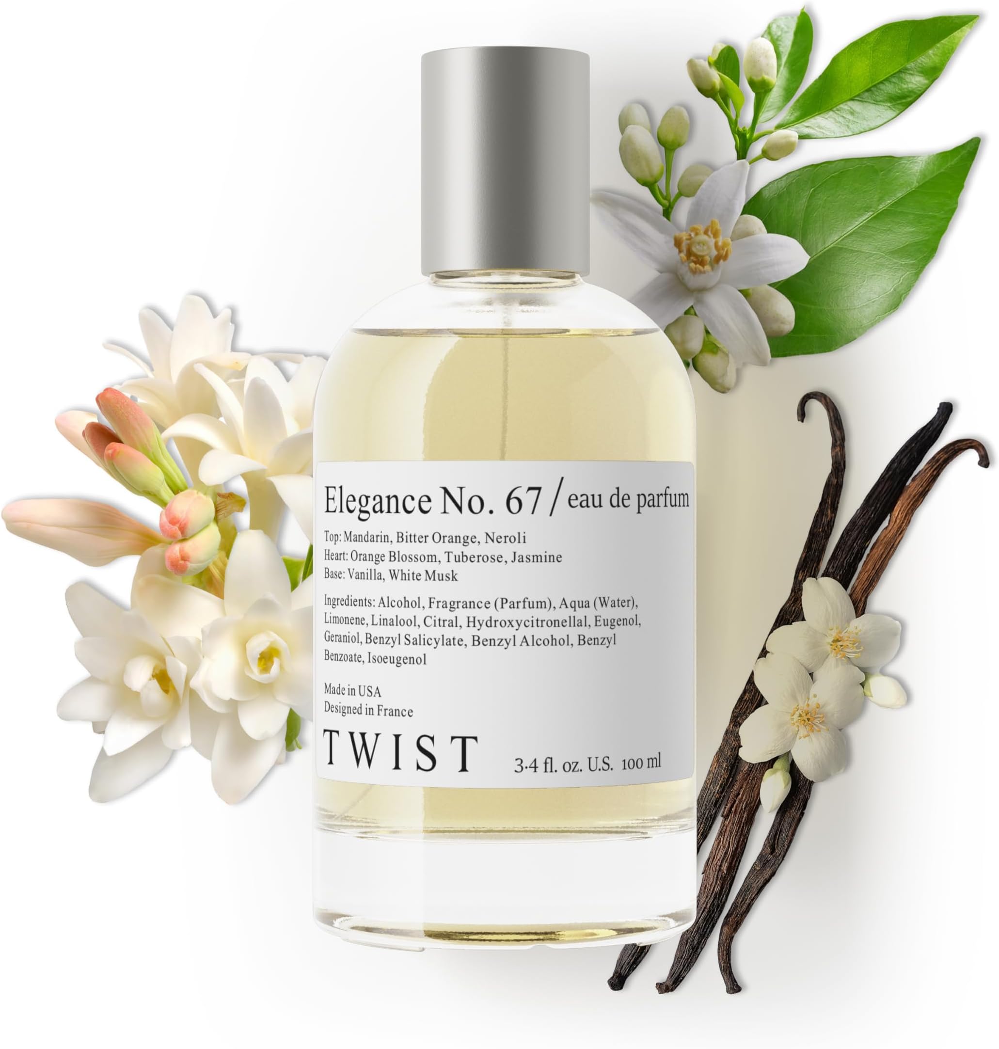 Twist Elegance No. 67 - Eau De Parfum Inspired by M. Way, Long Lasting Perfume For Women, Jasmine & Vanilla, Vegan, Clean Ingredients, Fragrance - Spray 100 ml | 3.4 fl. oz.