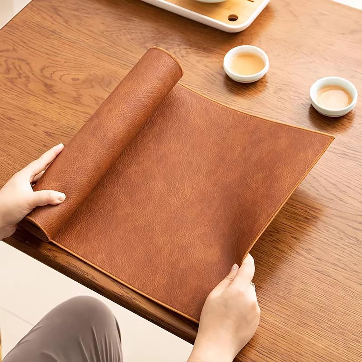 Table Runners,Holiday Table Runners,Thickened Design, Smooth Surface, Non-Porous, Easy to Store, Double-Sided,Easy to Clean,for Dresser, Dining, Holiday.(Brown,17.7*55.1in)