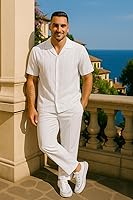 Vista 3 de STACY ADAMS Conjunto de camisa y pantalón de lino para hombre