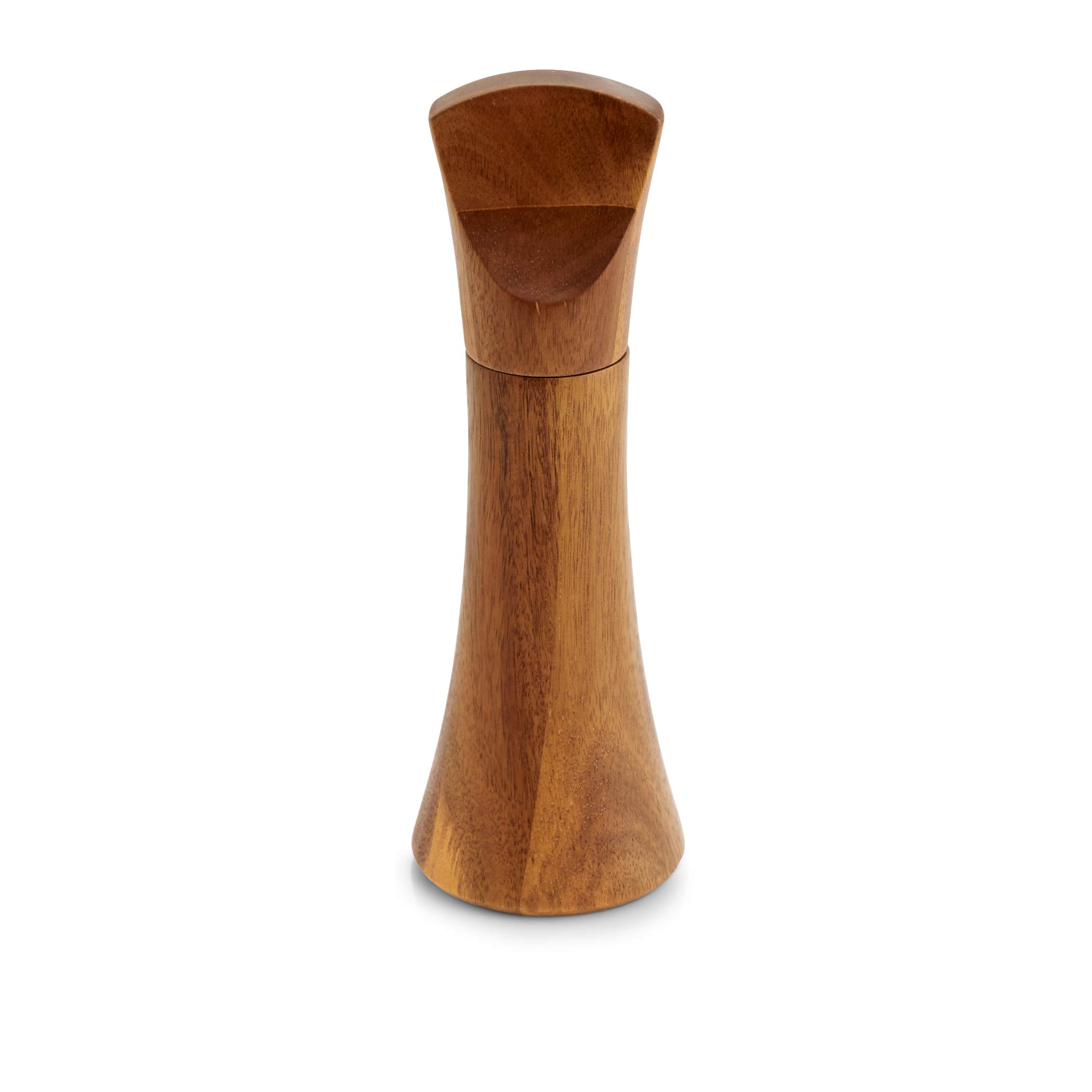 nambe Gourmet Collection Contour Pepper Mill | 9.5-Inch | Made with Acacia Wood and Ceramic Mechanism | Refillable Salt Mill Shakers | Designed by Lou Henry