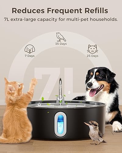 Miniatura 2 de Fuente de agua de acero inoxidable para perros, fuente de agua para gatos con filtros de repuesto, ideal para perros grandes, gatos y hogar con