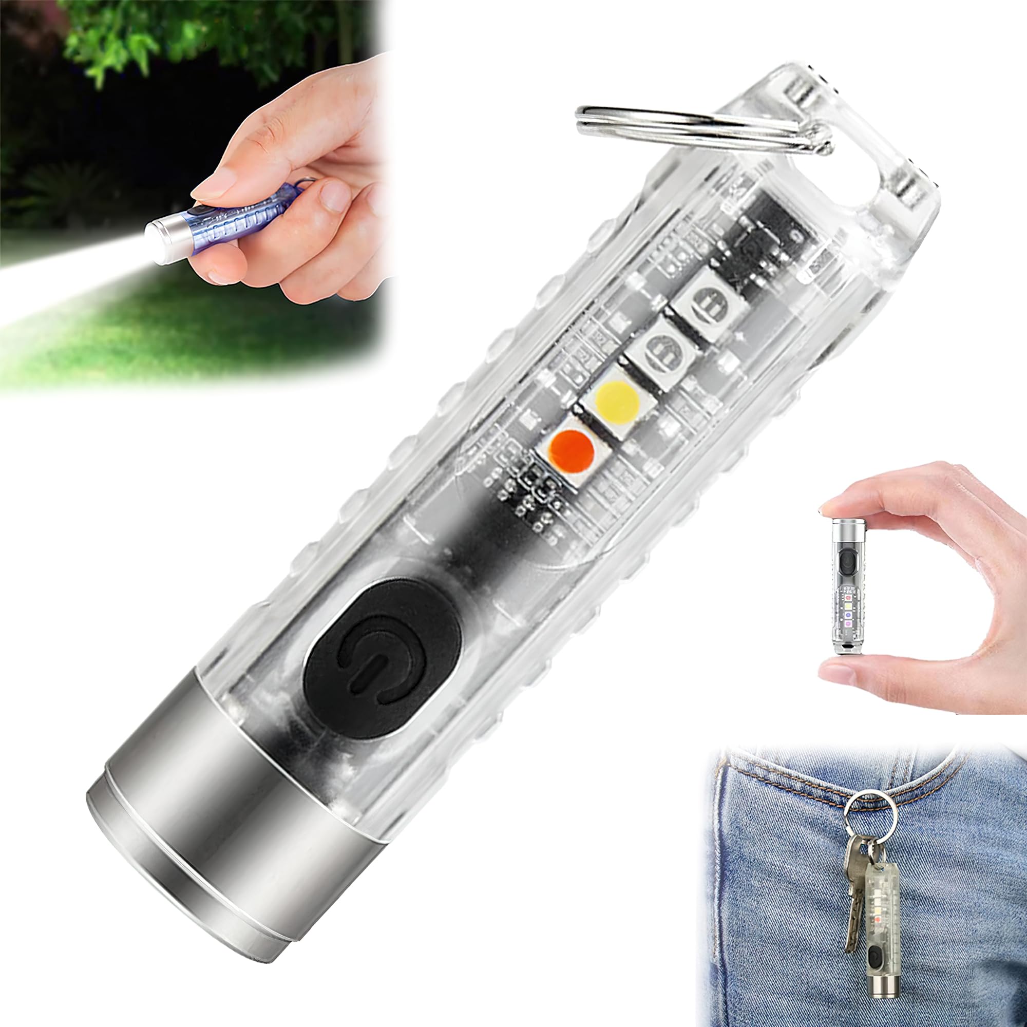 WISKA Mini Pocket Torch Light Rechargeable – Small LED Flashlight Keychain with USB Charging for Camping, EDC, COB Powerful Lights – Compact and Lightweight Key Chain Size