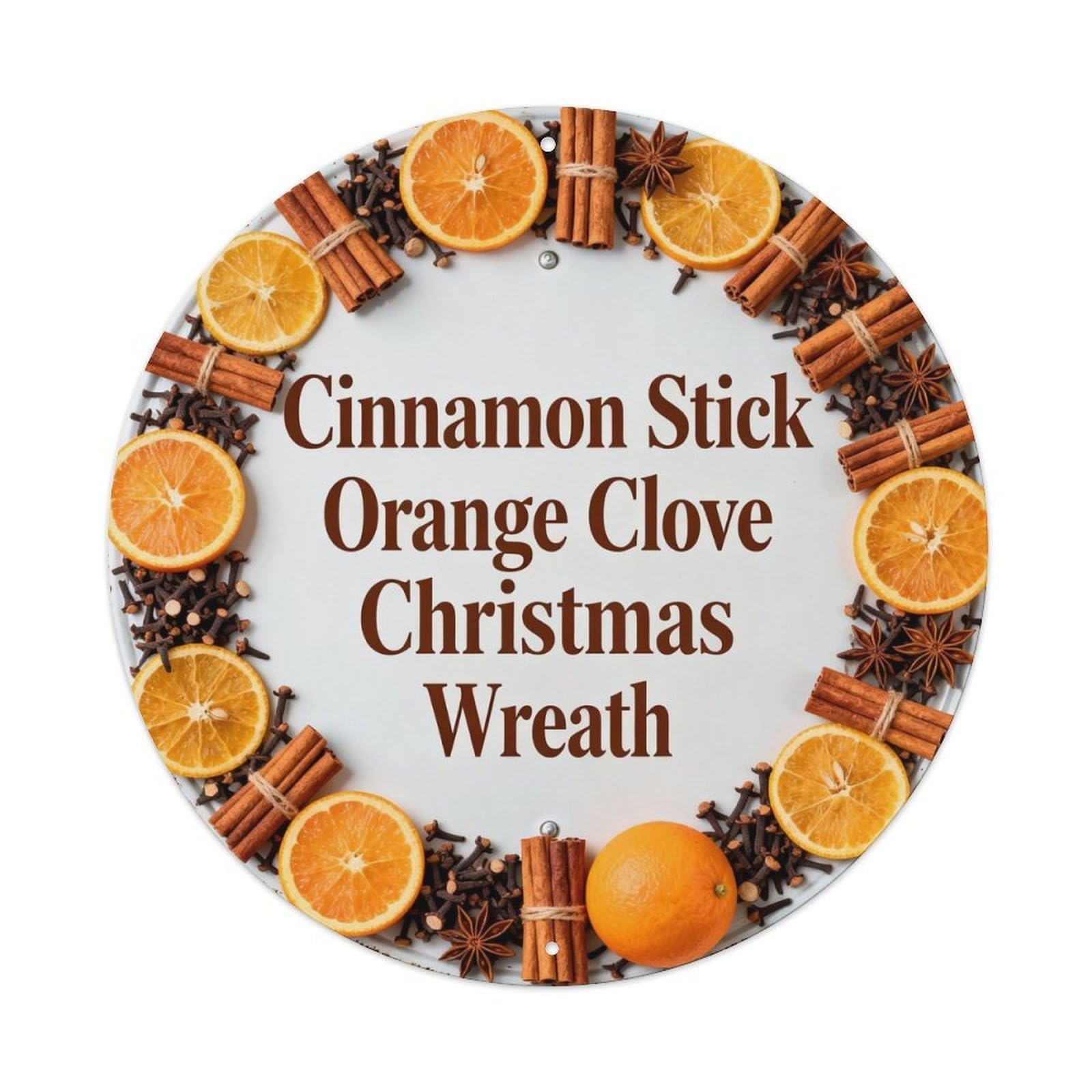 Cinnamon Stick Orange Clove Christmas Wreath Metal Tin Sign Plaque