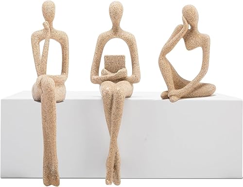 Miniatura 9 de Decoración dorada para el hogar, juego de 3 esculturas de pensador, decoración de oficina, decoración moderna de resina abstracta en el estante mesa