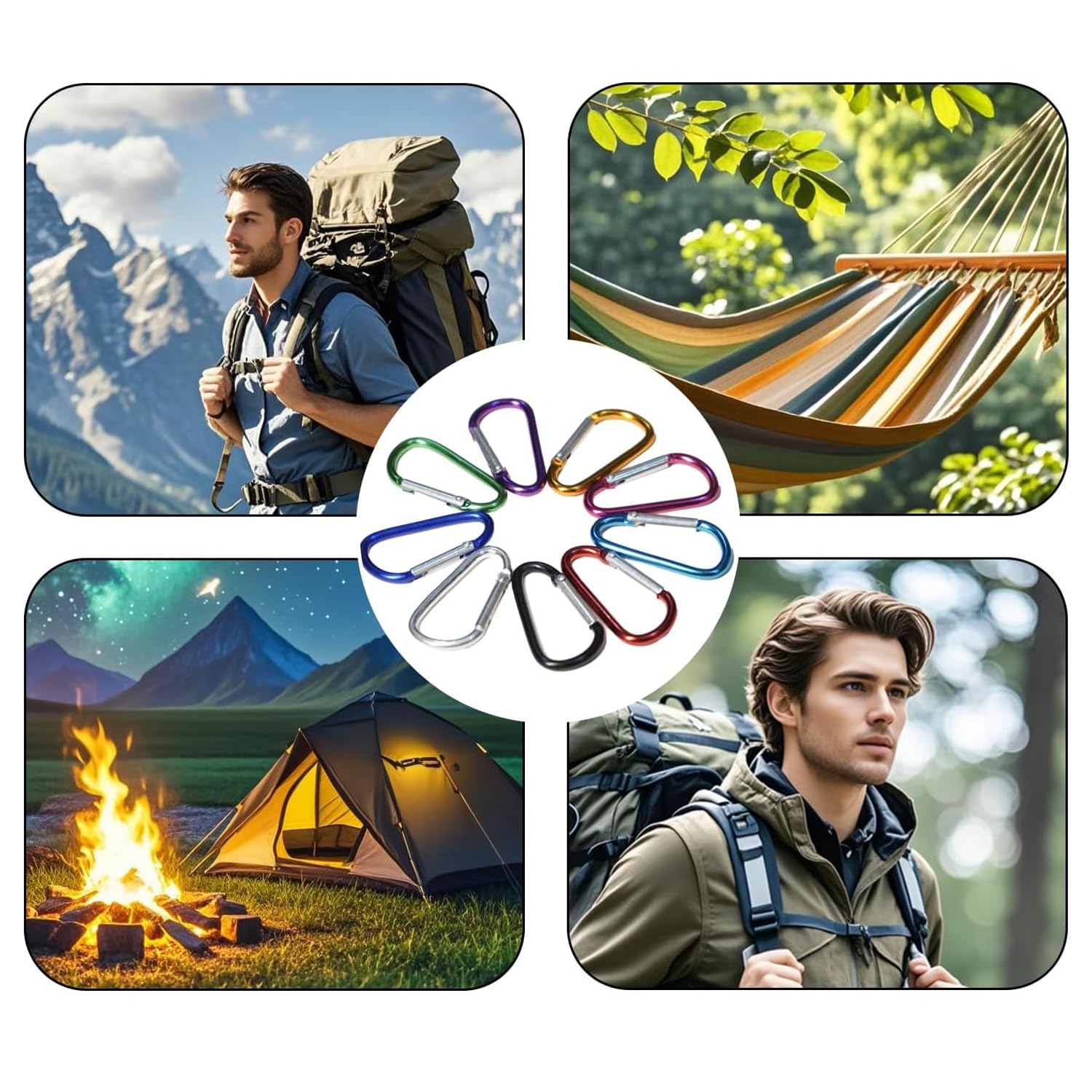 Mousquetons Miniatures Mousquetons Mini JOYSKY - Lot De 9 En Aluminium Multicolore, 3.5x40mm, Légers Et Résistants Accessoire Camping