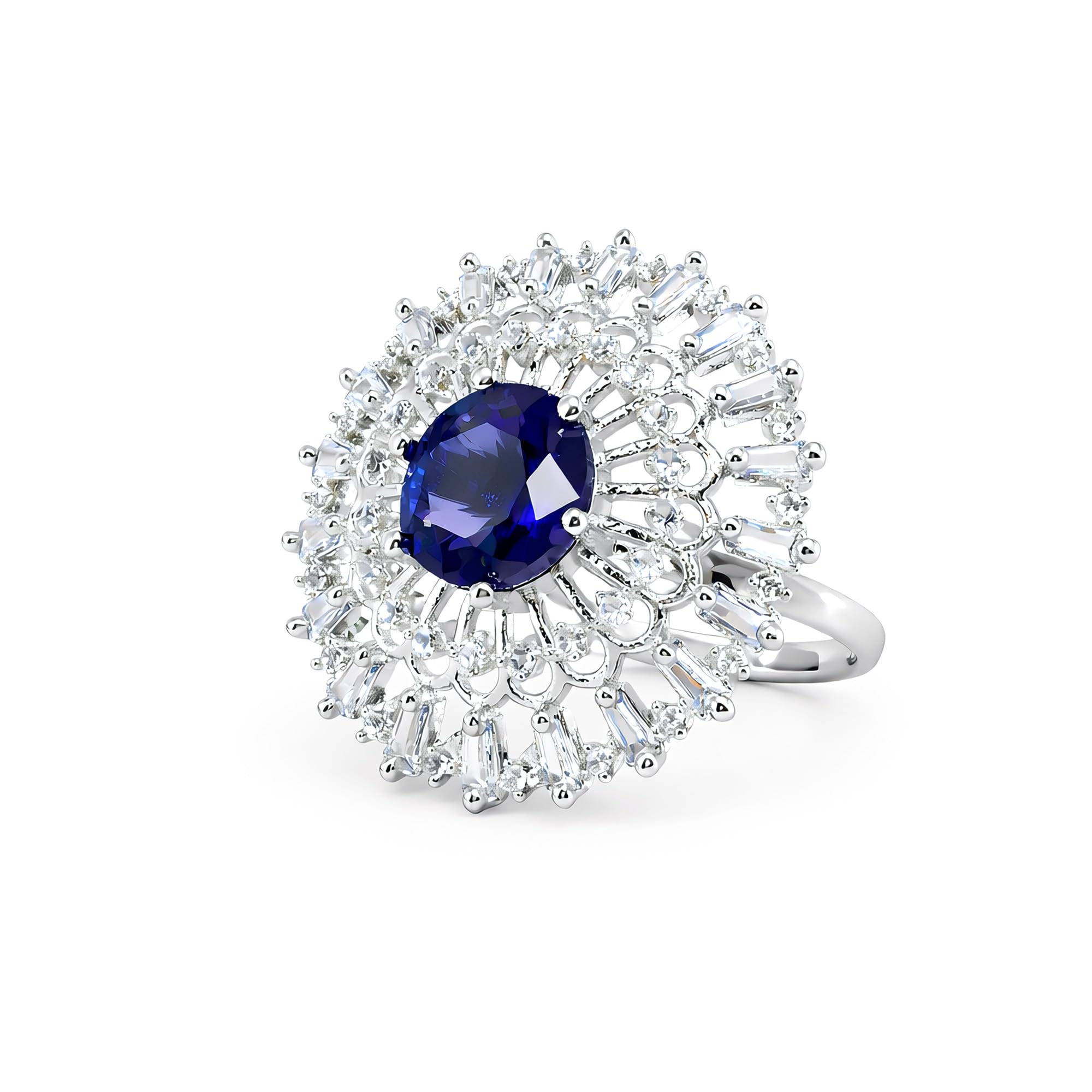 Adjustable Rings for Women Blue American Diamond/CZ Studded Rhodium Plated Floral Finger Rings for Wedding, Engagement and Cocktail for Women and Girls-image-32