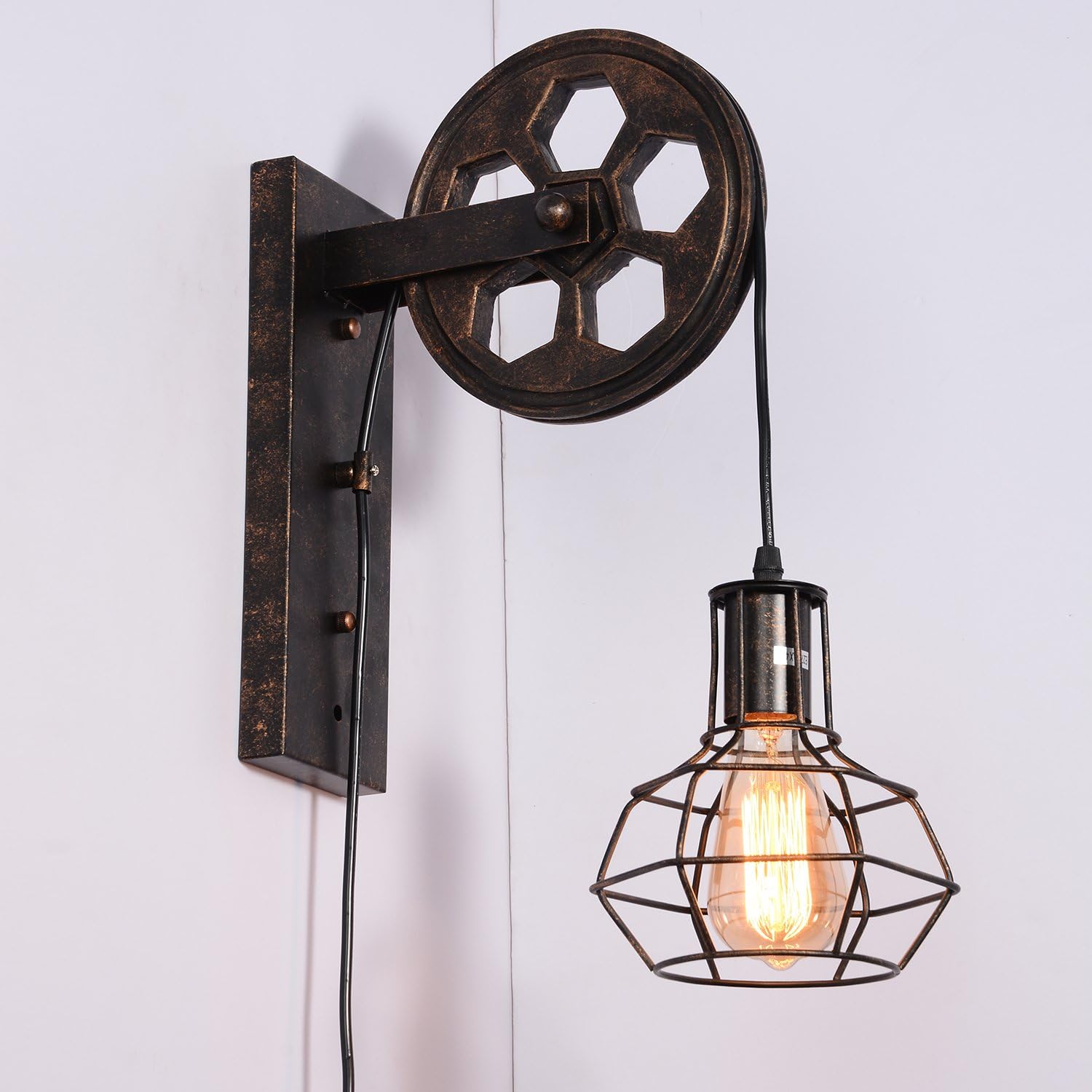 SUNWE Industrial Retro Iron Wall Lamp Creative Personality Lift Pulley Wall Lamp 2.0 (MK-III, Bronze)