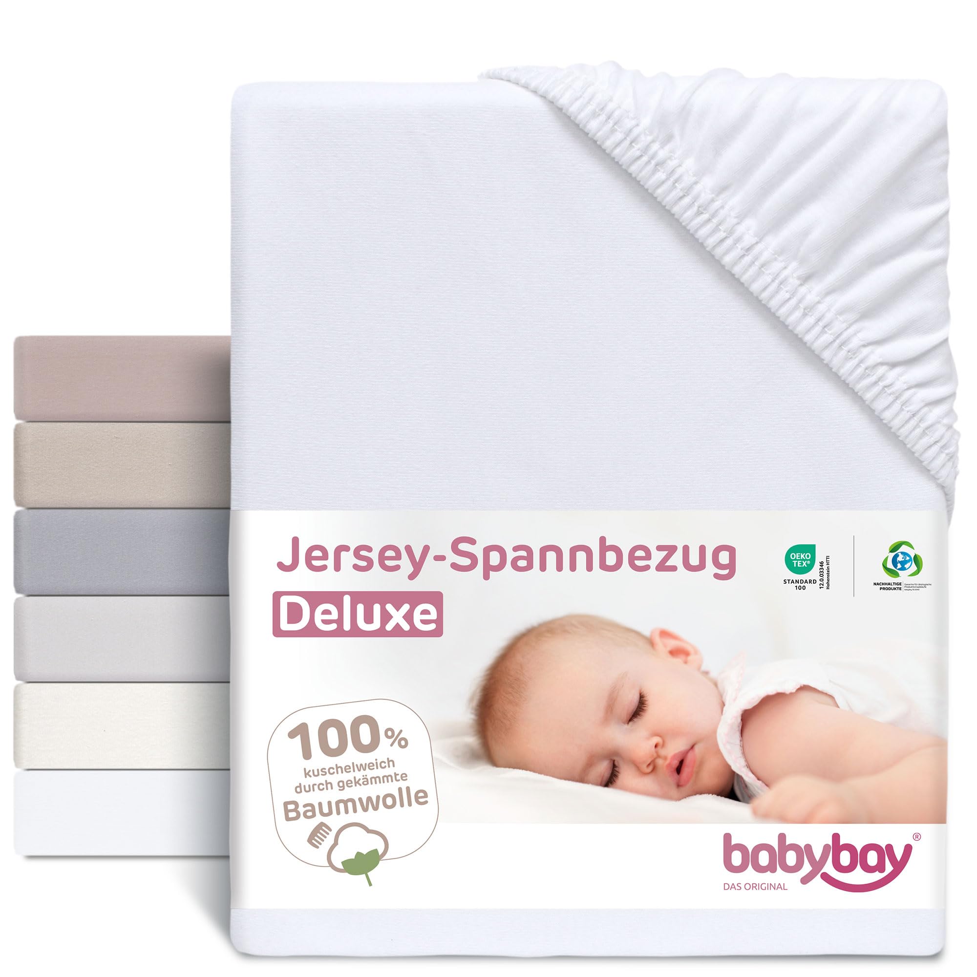 Babybay XXL Jersey Cover for bedside sleeper Cot, White