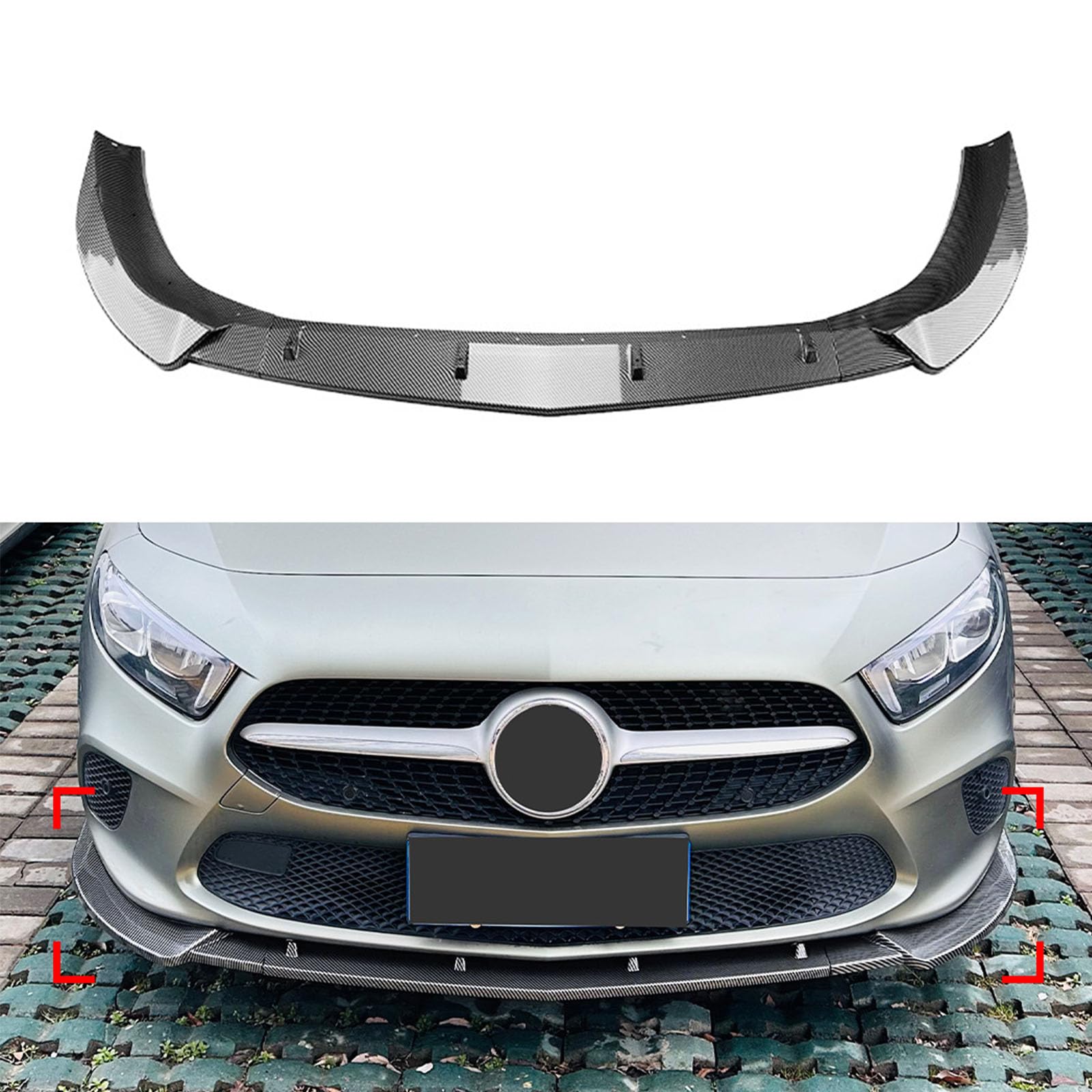Compatible with Benz A-Class W177 A180 A200 2018-2022, Car Front Bumper Spoiler Lip, Shark Fin Diffuser, Lower Protection Cover,B Carbon Fiber Look