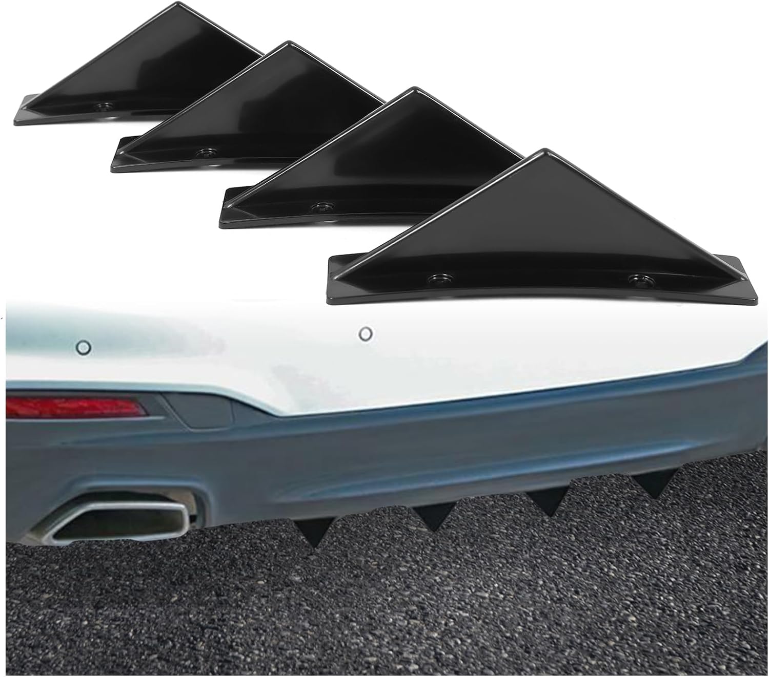 HECASA 4Pcs Universal Car Rear Lower Bumper Wing Lip Diffuser Curved Shape