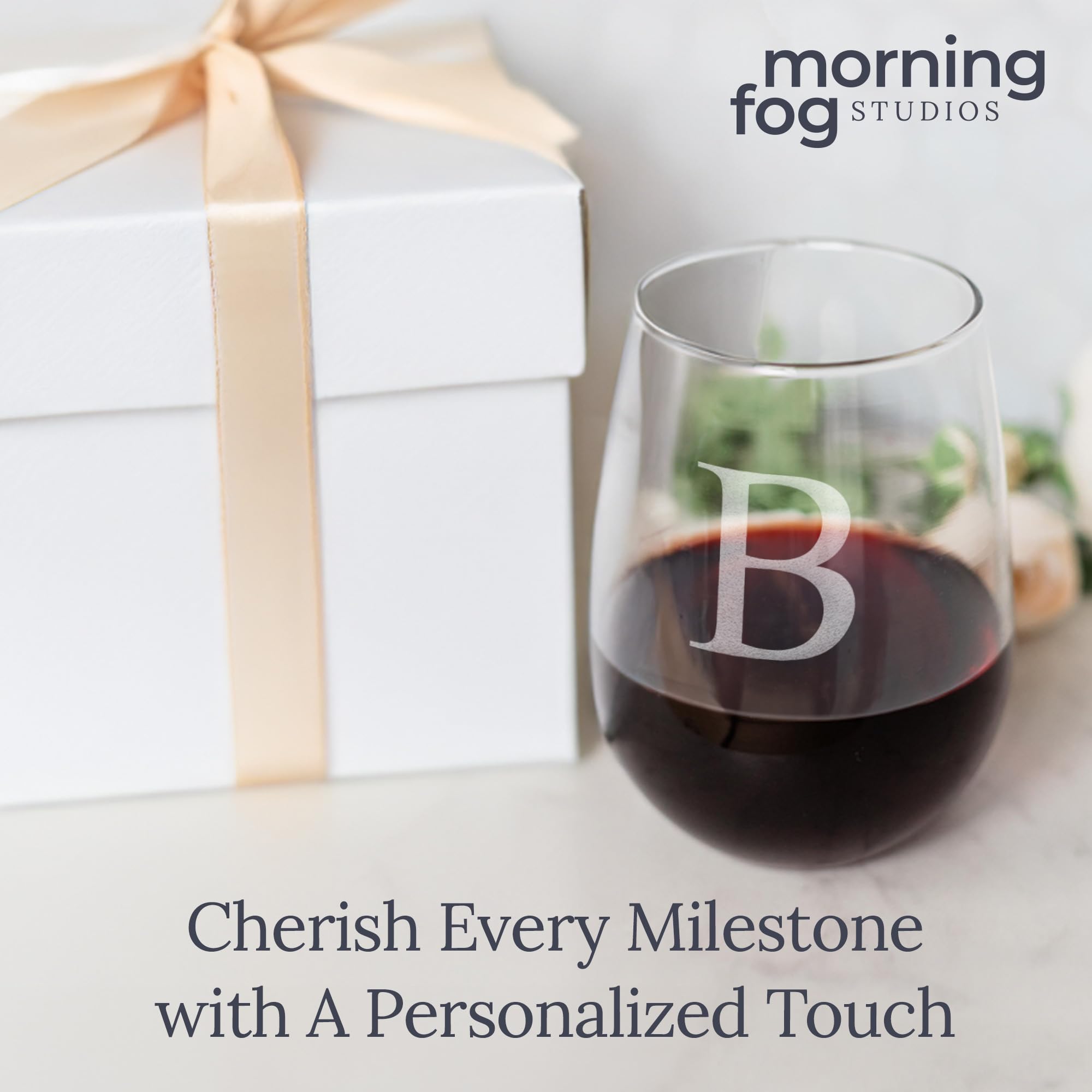 Personalized Stemless Wine Glasses Set Of 4 - 17oz Monogrammed Glassware For Weddings & Gifts