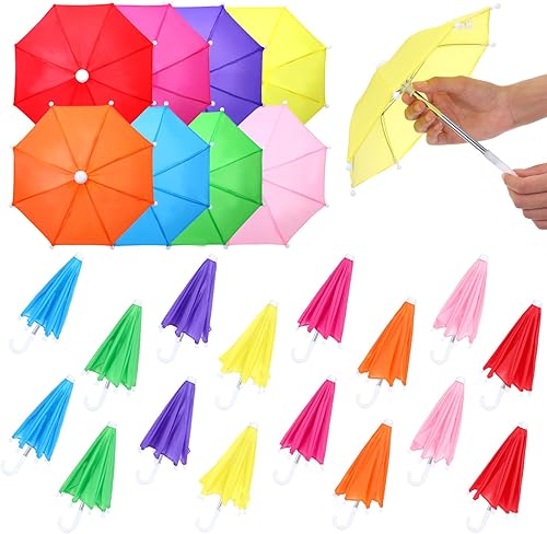 Jenaai 24 mini paraguas de 10.8 pulgadas para decorar, paraguas pequeño y lluvioso soleado, colorido paraguas en miniatura para niños y niñas,