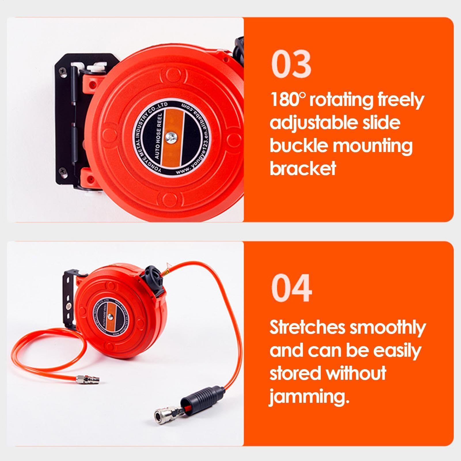 Enrollador de manguera de aire – Manguera de PU de 6 m | Portamanguera automático - Material PP robusto retráctil para taller, garaje, almacenamiento eficiente de mangueras de aire