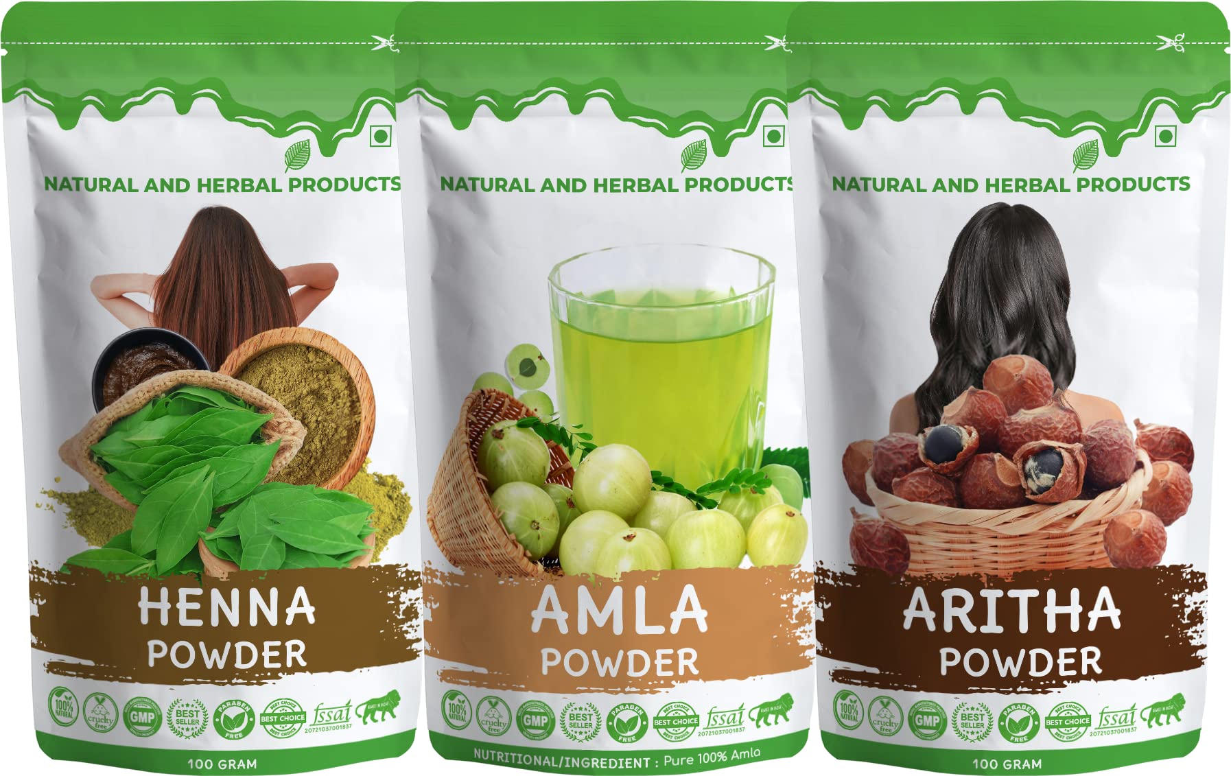 Henna Amla Aritha Powder for Hair Colour | Mehndi | Hair Care | Hair Growth | Hair Fall | Hair Color | Hair Conditioner | Hair Strong | Hair Wash - 100Gram(Pack of 3)-picture-21